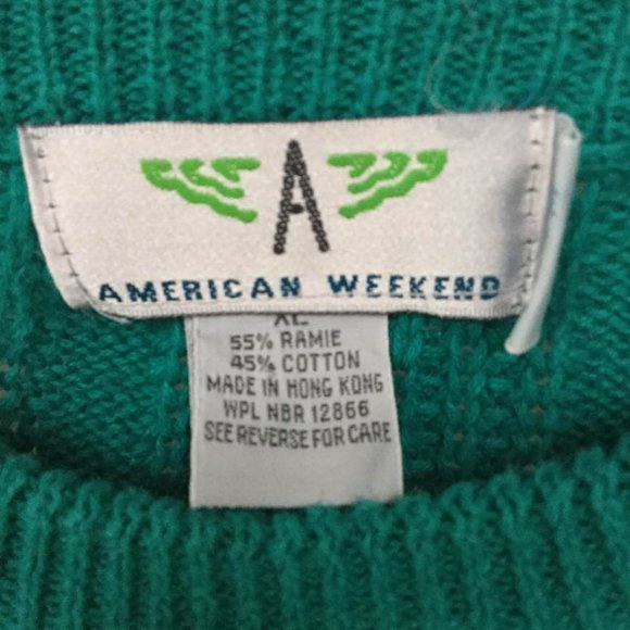 Vintage 90s Men's Sweater Knit American Weekend Teal Green Size XL - Picture 10 of 12